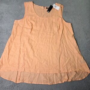 Premise Woman Womens 3X Tank Top Orange 100% Linen Zip High-Low Samara New